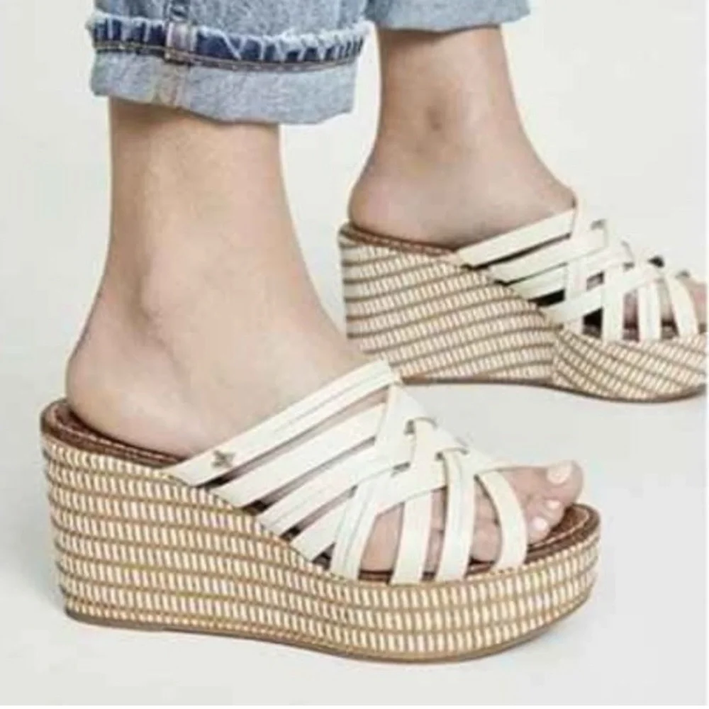Sam Edelman Cream Woven Platform Sandals
